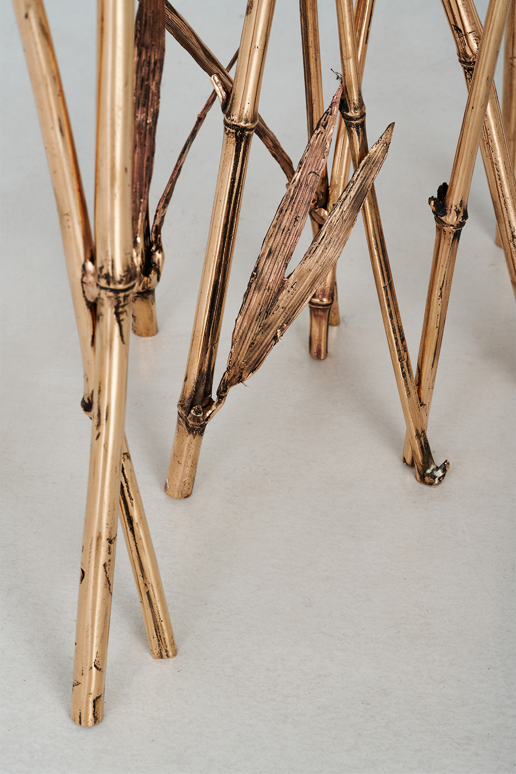 Bamboo Stool in Bronze with Fabric