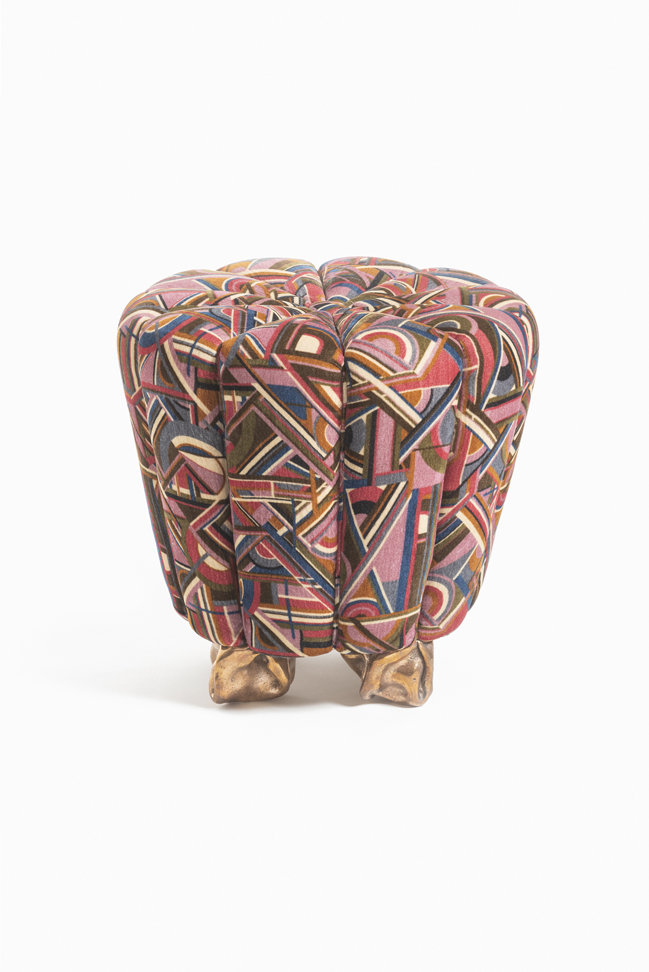 Crinkle Stool in Bronze with House of Lyria Reclaimed Fabric