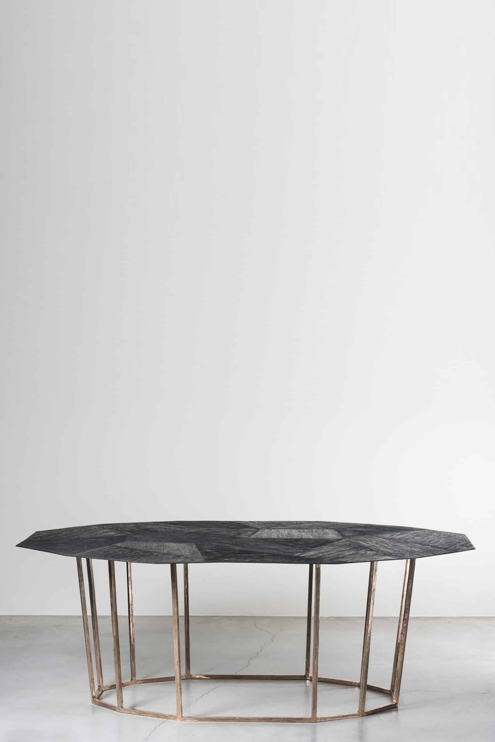 Raggi Dining Table in Bronze with Black Patina
