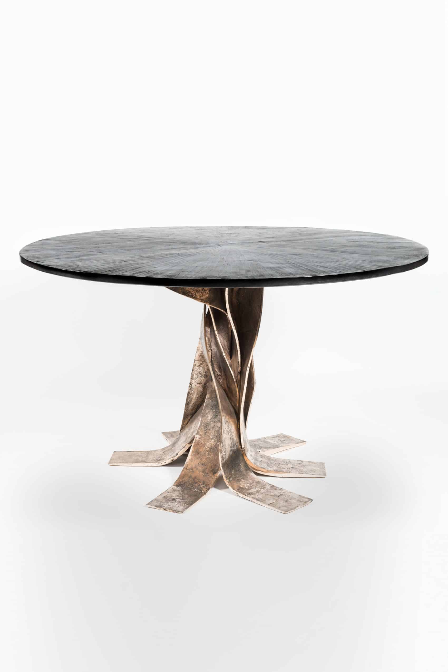 Scottato Torsione Dining Table in Bronze with Black Patina