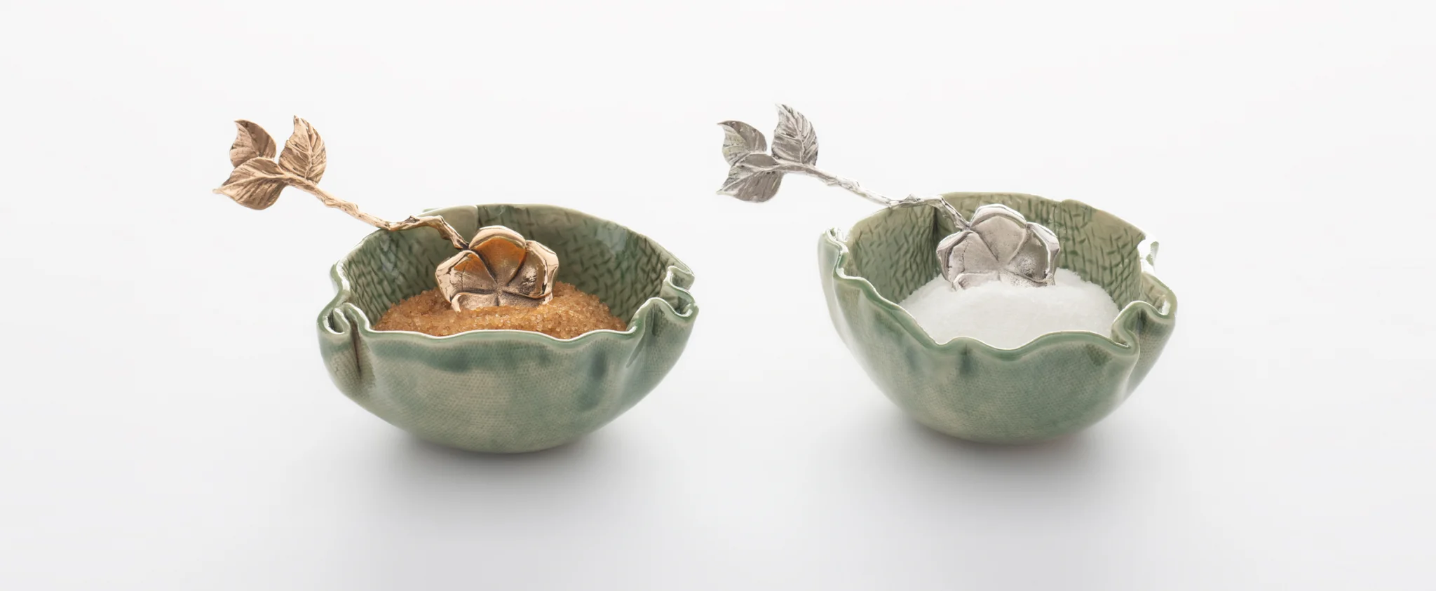 Sugar Bowls in Stoneware with Foglie Sugar Spoons - Set of 4